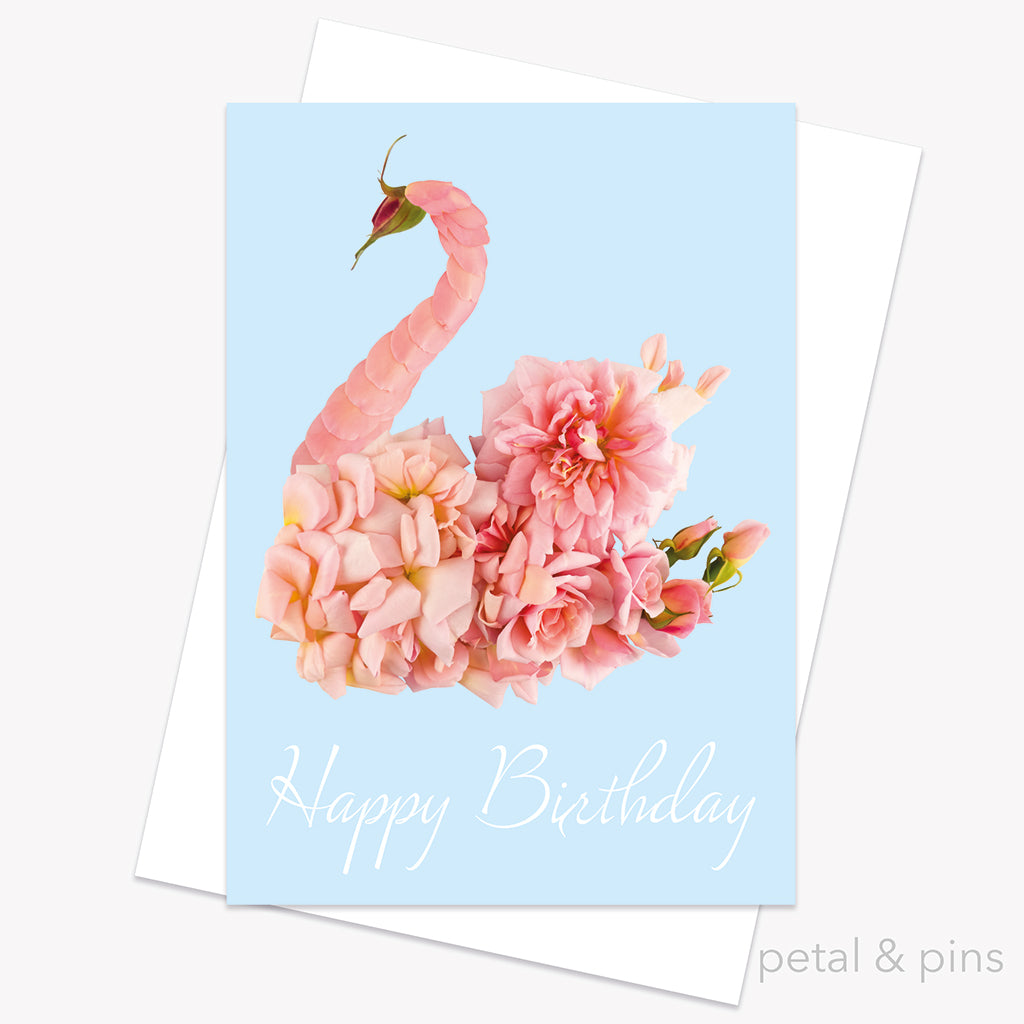 swan birthday card from the fairytale collection by petal & pins