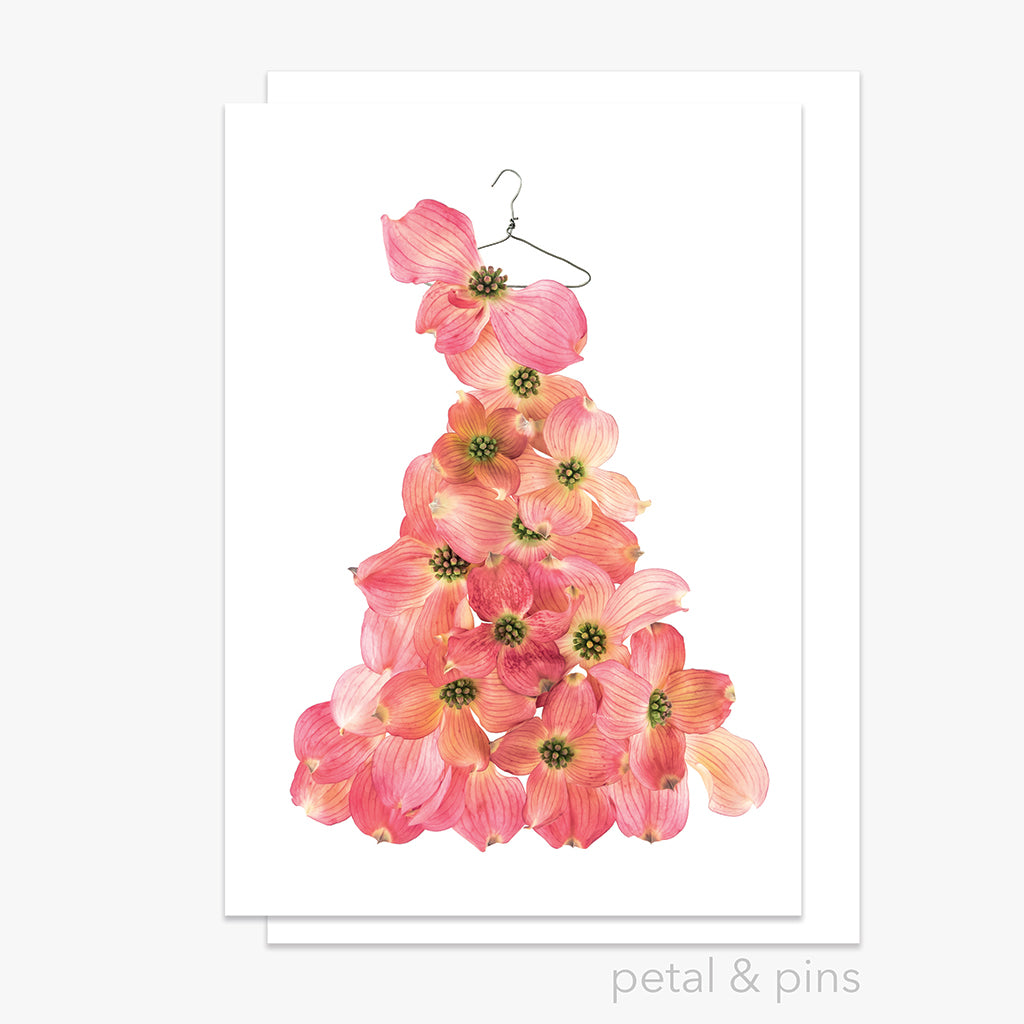 dogwood flower dress greeting card from the garden fairy's wardrobe by petal & pins