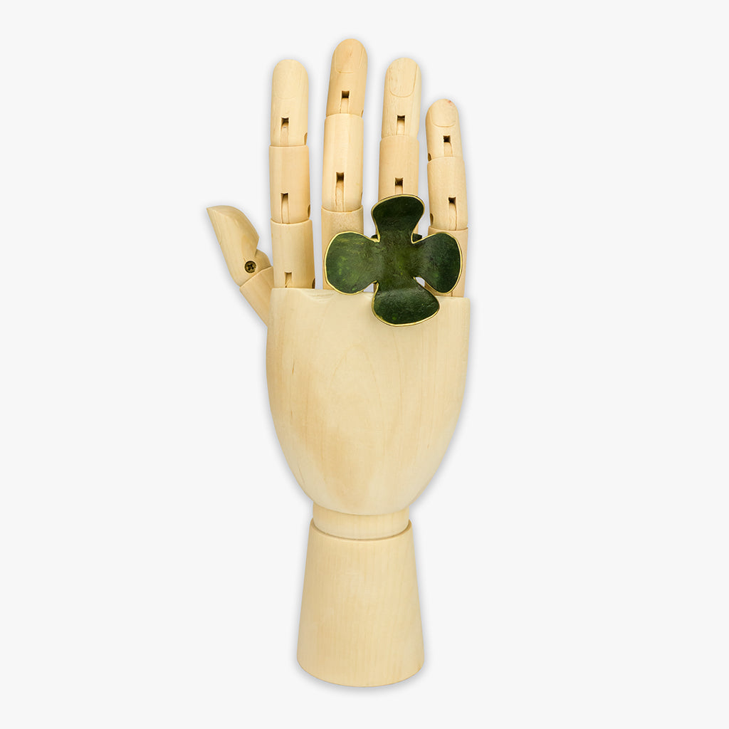 handmade 'blume' flower ring on hand - green by dora haralambaki