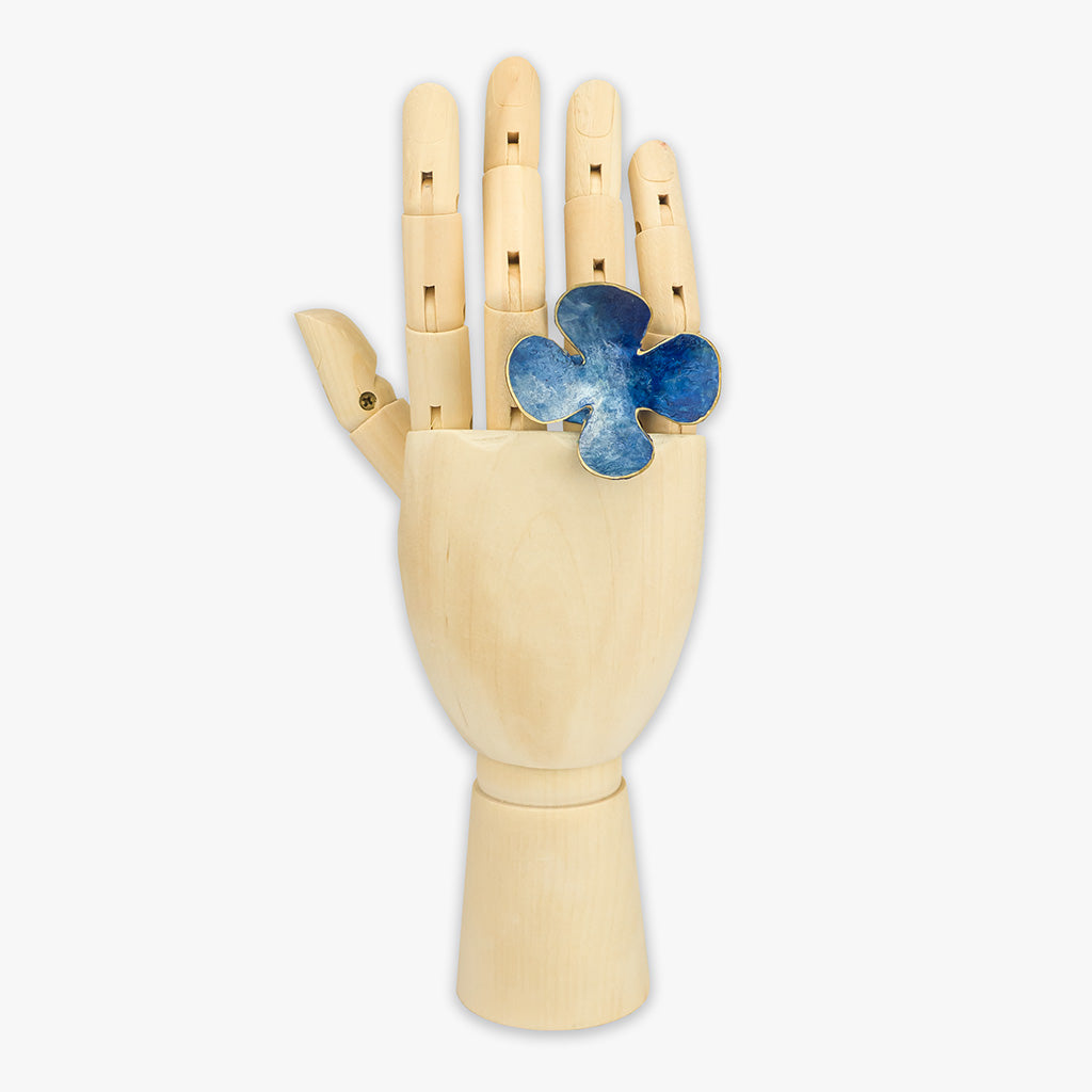 handmade 'blume' flower ring on hand - light blue by dora haralambaki