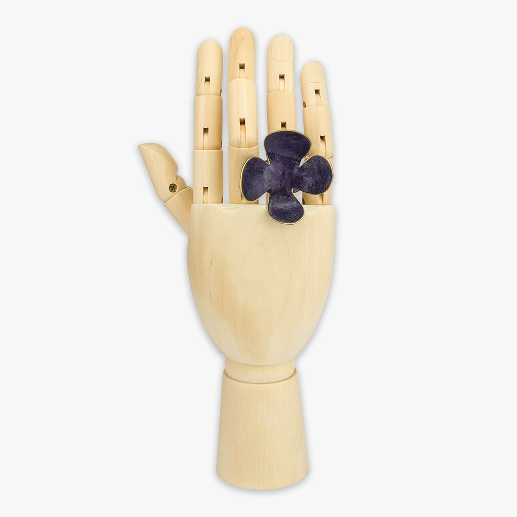 handmade 'blume' flower ring on hand - lilac by dora haralambaki