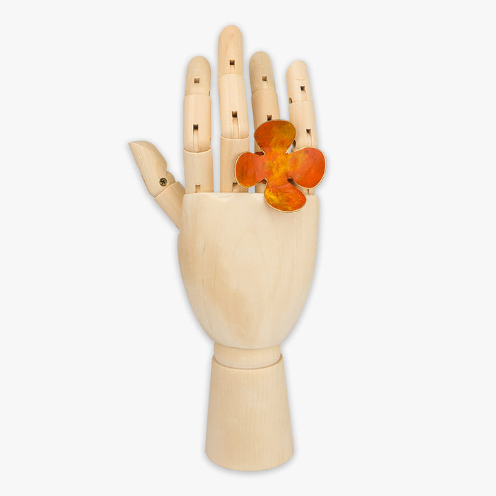 handmade 'blume' flower ring on hand - orange / yellow by dora haralambaki